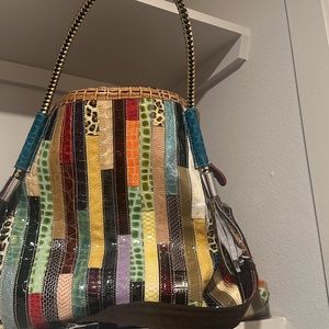 Leather colorful tote bag